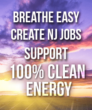graphic promoting  creating jobs and supporting 100% clean energy in New Jersey